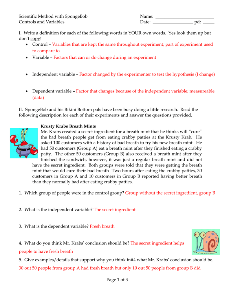 25: Scientific Method with SpongeBob For Spongebob Scientific Method Worksheet