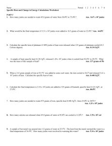 Specific Heat and Energy Calculations Worksheet