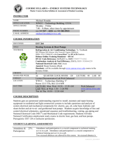 COURSE SYLLABUS – ENERGY SYSTEMS TECHNOLOGY Master