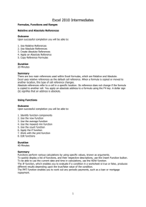 Excel 2010 Intermediate training description