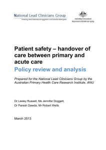 Handover of care between primary and acute care report