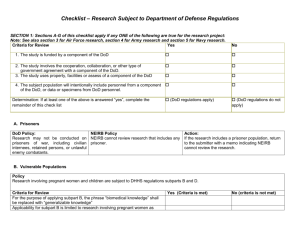 Checklist – Research Subject to Department of Defense Regulations