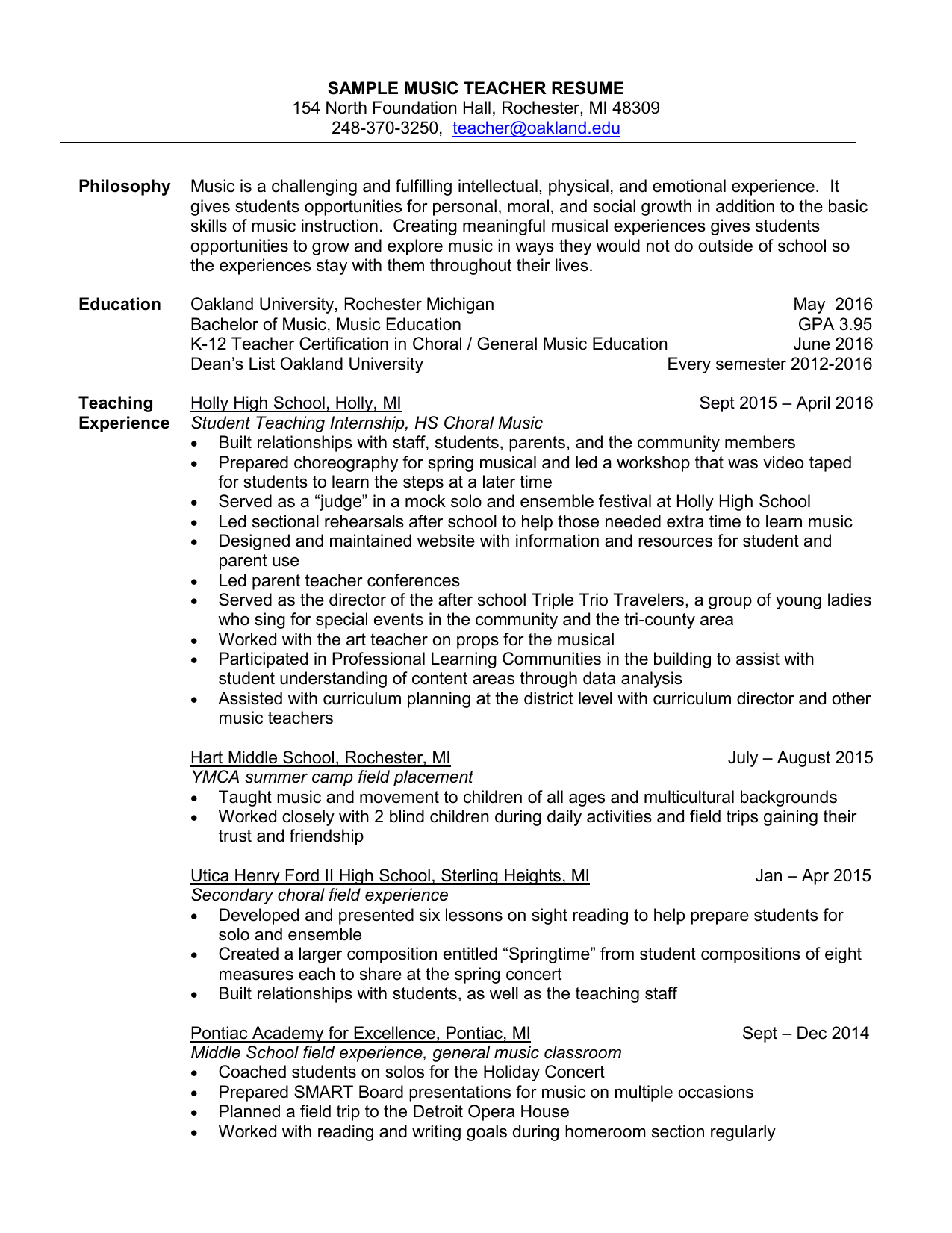 high school vocal application resume template