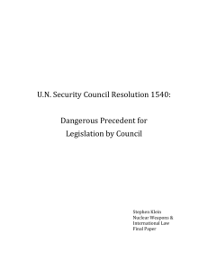 Klein, Stephen. U.N. Security Council Resolution 1540