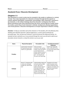Standards Focus: Character Development Chapters 1-3