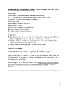 Recipe handout for cooking