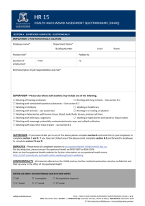 Health and hazard assessment questionnaire - Safety