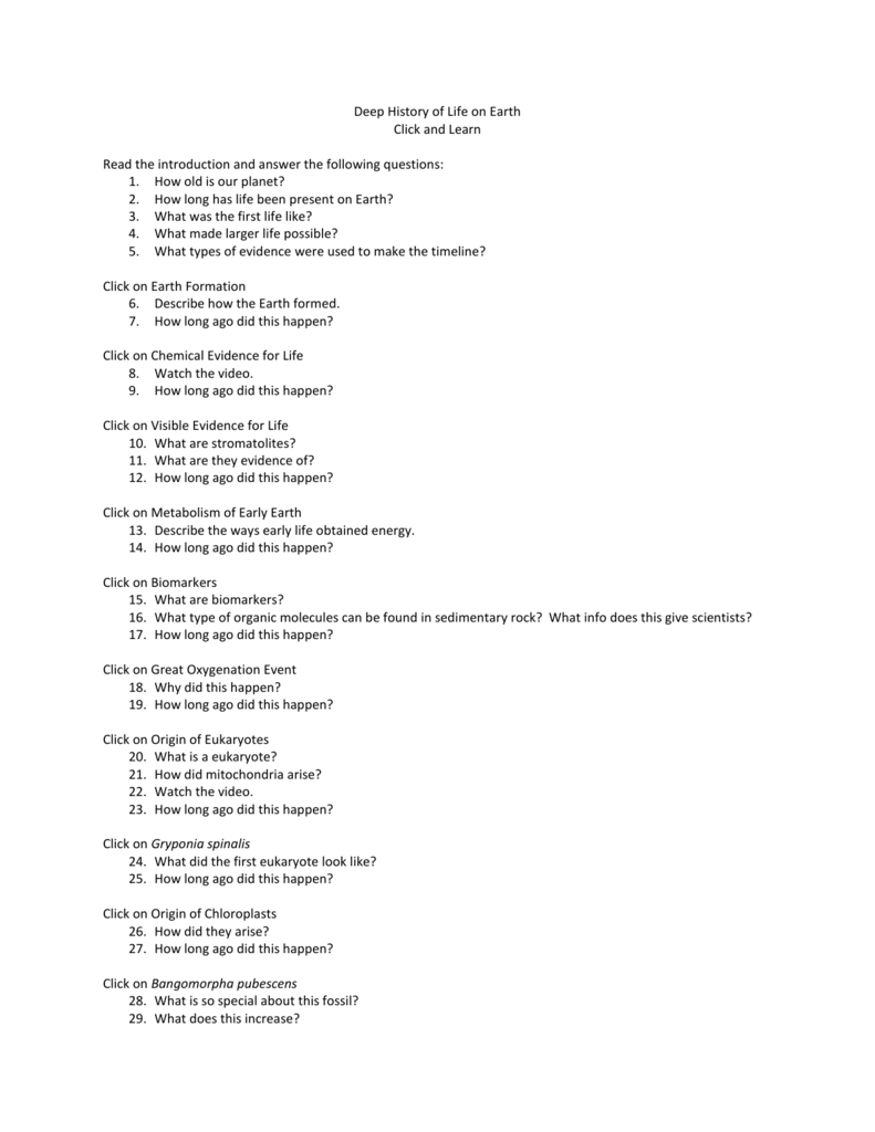 Origin Of Life Worksheet Pdf