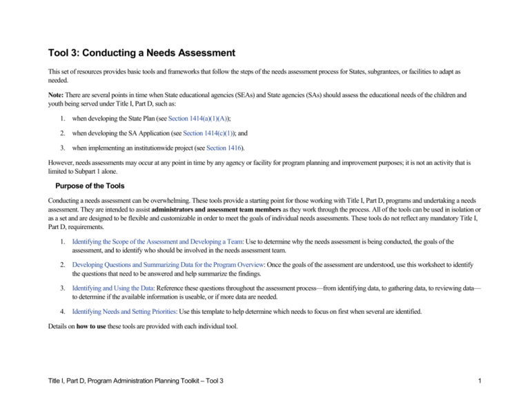 Tool 3 Conducting A Needs Assessment