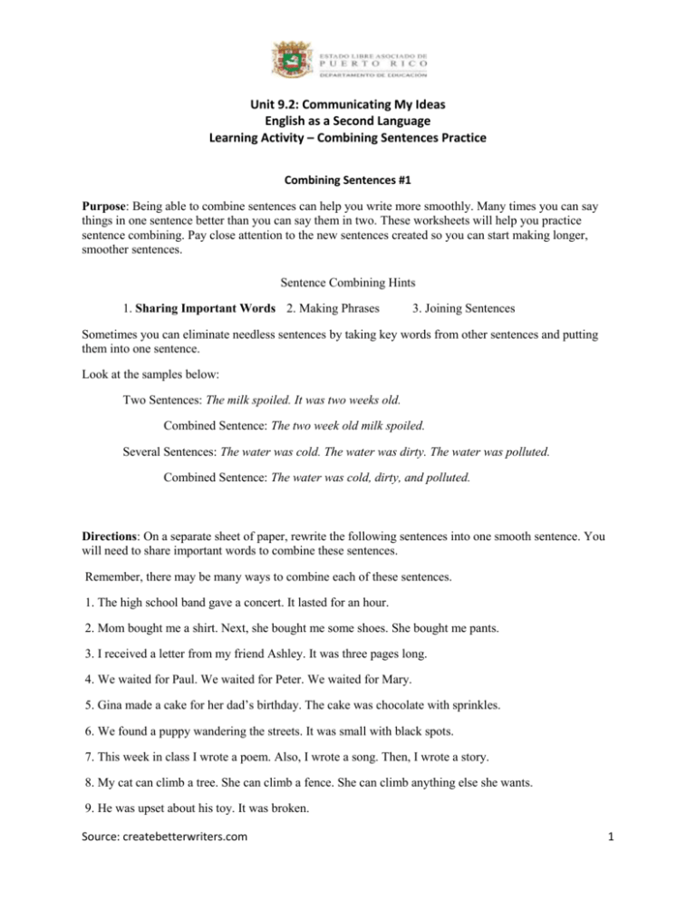 9 2 Learning Activity Combining Sentences Practice
