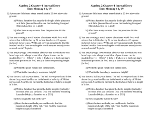 Algebra 2 Chapter 4 Journal Entry Due: Monday 11/19
