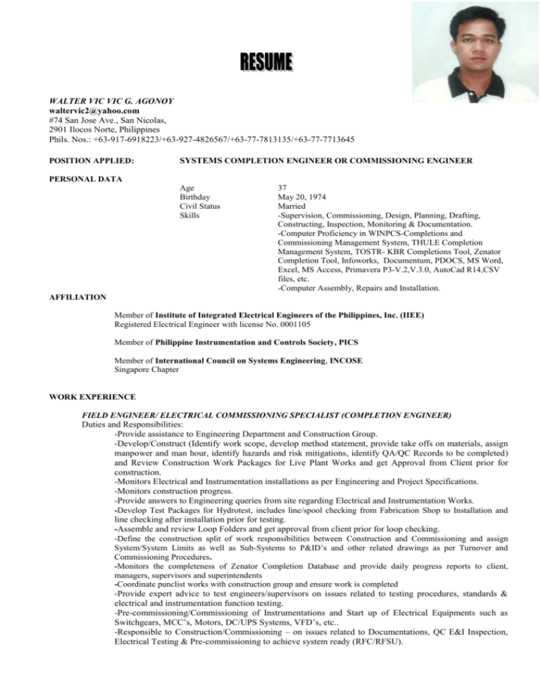 Commissioning Engineer License