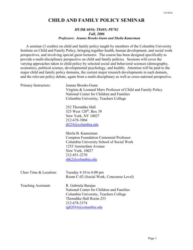 Child And Family Policy Seminar