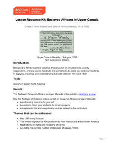 Lesson Resource Kit: Enslaved Africans in Upper Canada