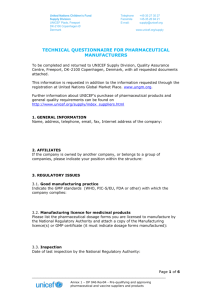 UNICEF Technical Questionnaire for Pharmaceutical Manufacturers
