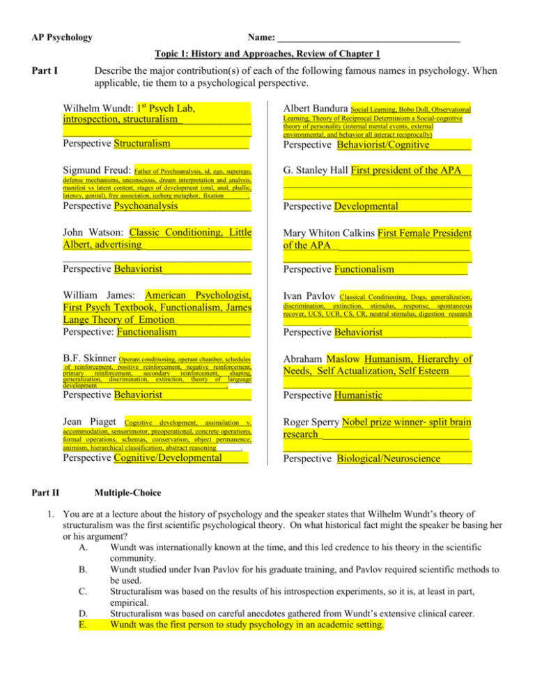 AP Psychology Review Guide Answers