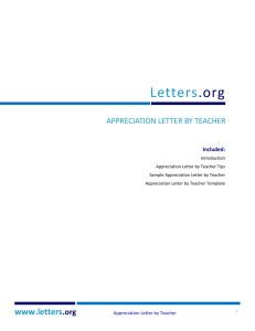 Appreciation Letter by Teacher Tips