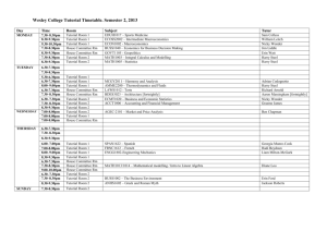 Wesley College Tutorial Timetable. Semester 2, 2013 Day Time