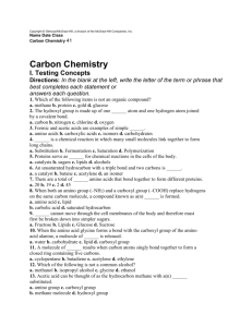Carbon Chemistry I. Testing Concepts Directions