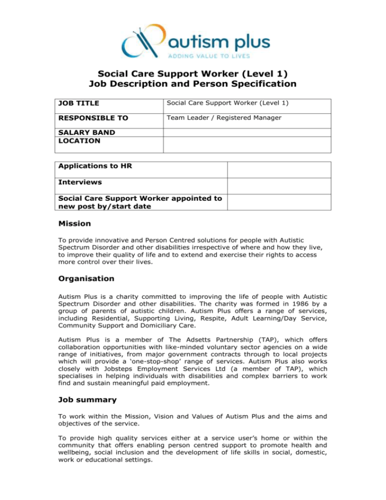 Health And Social Care Support Worker Job Description