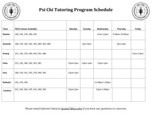 Psi Chi Tutoring Program Schedule