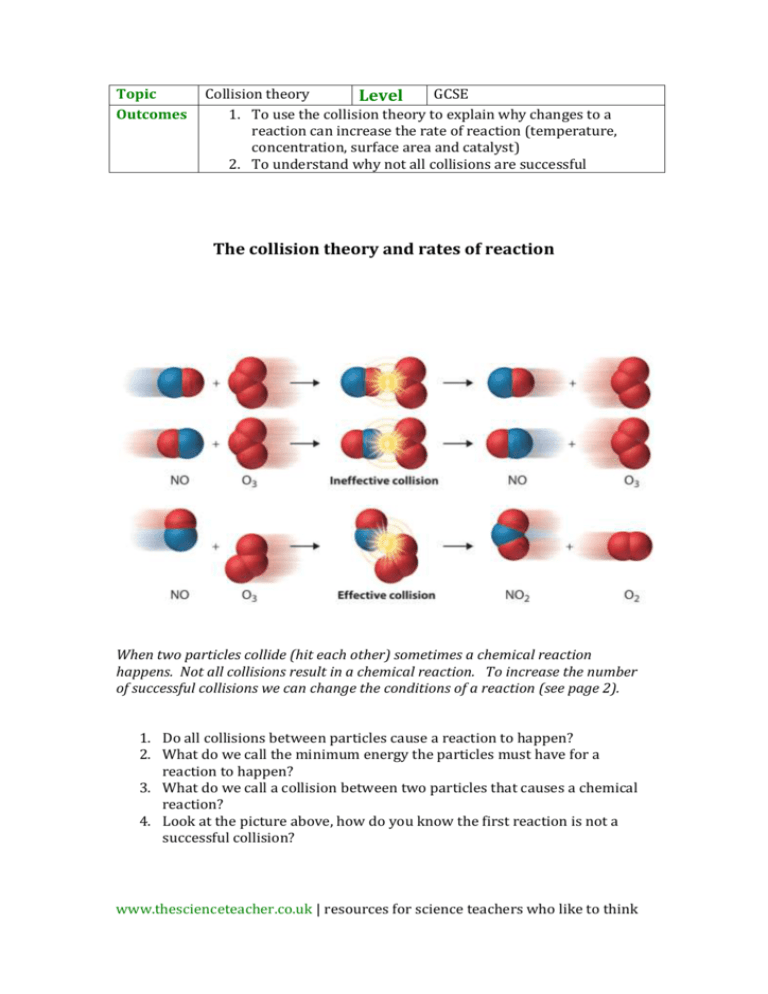 GCSE worksheet on the collision theory and rates of reaction