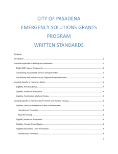 Standards Specific to Homelessness Prevention