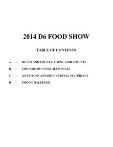 District VI 4-H Food Show COUNTY AGENT ASSIGNMENTS