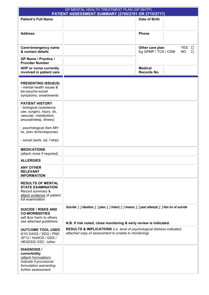 Mental Health Treatment Summary Example