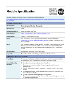 Programme Specification * MSc Epidemiology