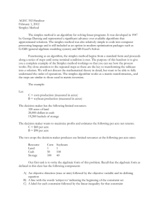 AGEC 352 Handout February 1, 2012 Simplex Method The simplex