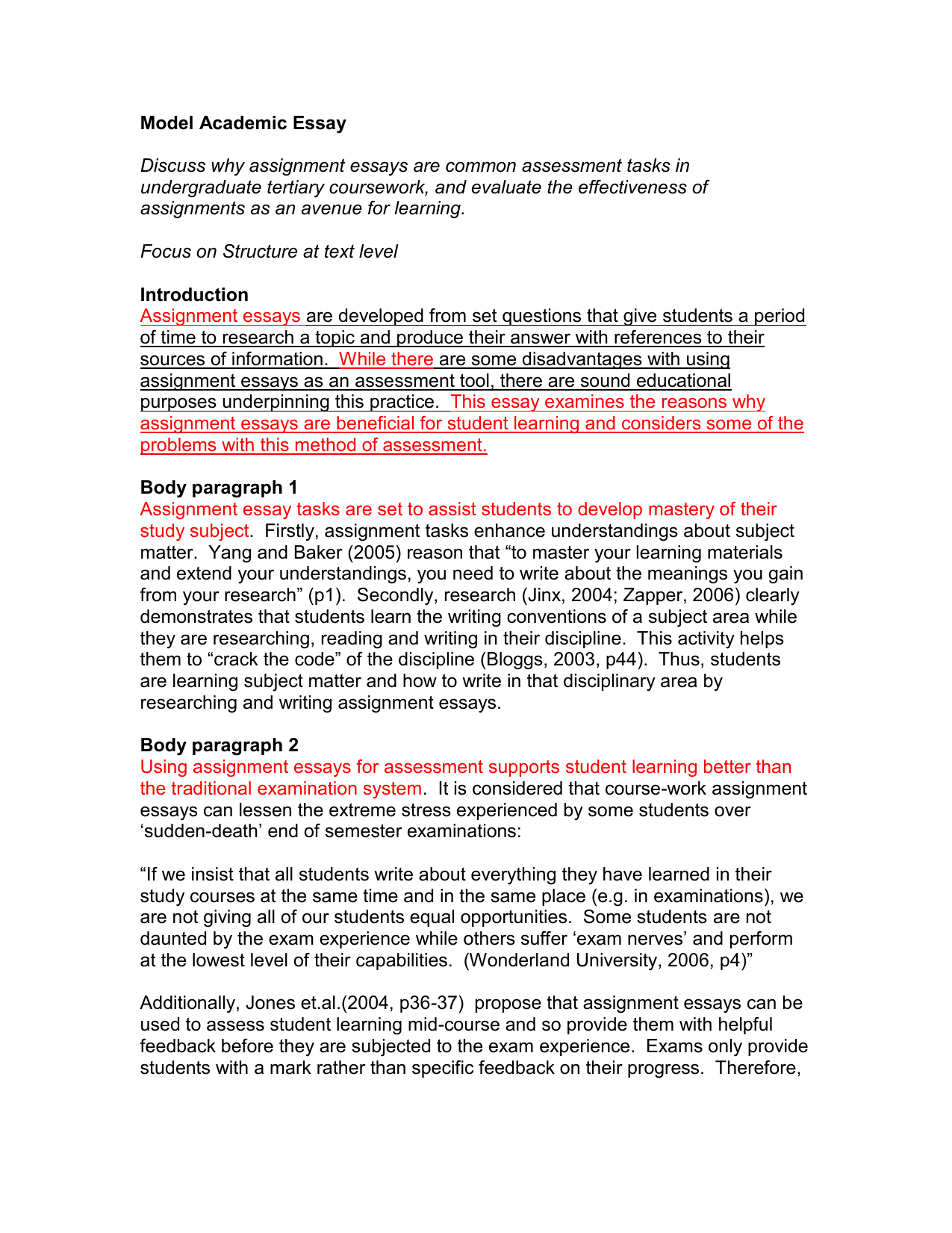 writing assignment model