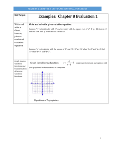 Algebra 2-chapter 8 unit Plan *Rational Functions