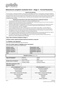 Behavioural complaint resolution form - Stage 2