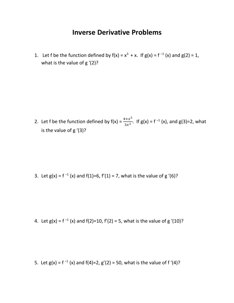 Inverse Derivative Problems Key