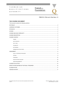 The cOURSE document - Tasmanian Assessment, Standards and