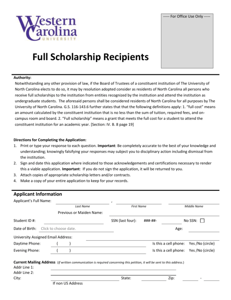 Full Scholarship (other than athletes)