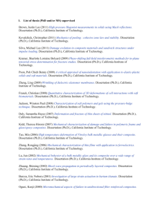 List of thesis (PhD and/or MS) supervised Brown, Justin Lee (2011