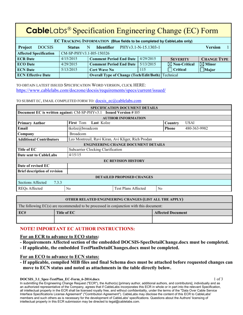 cablelabs-engineering-change-request