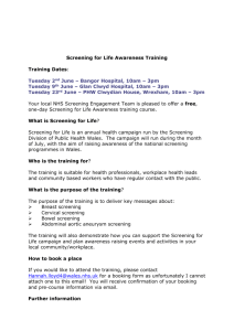 Screening for Life Awareness Training Training Dates: Tuesday 2nd
