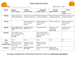 Kush Liberation Work Name: Week of Nov. 17, 2014 Subject