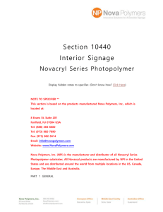 Section 10440 Interior Signage Novacryl Series Photopolymer
