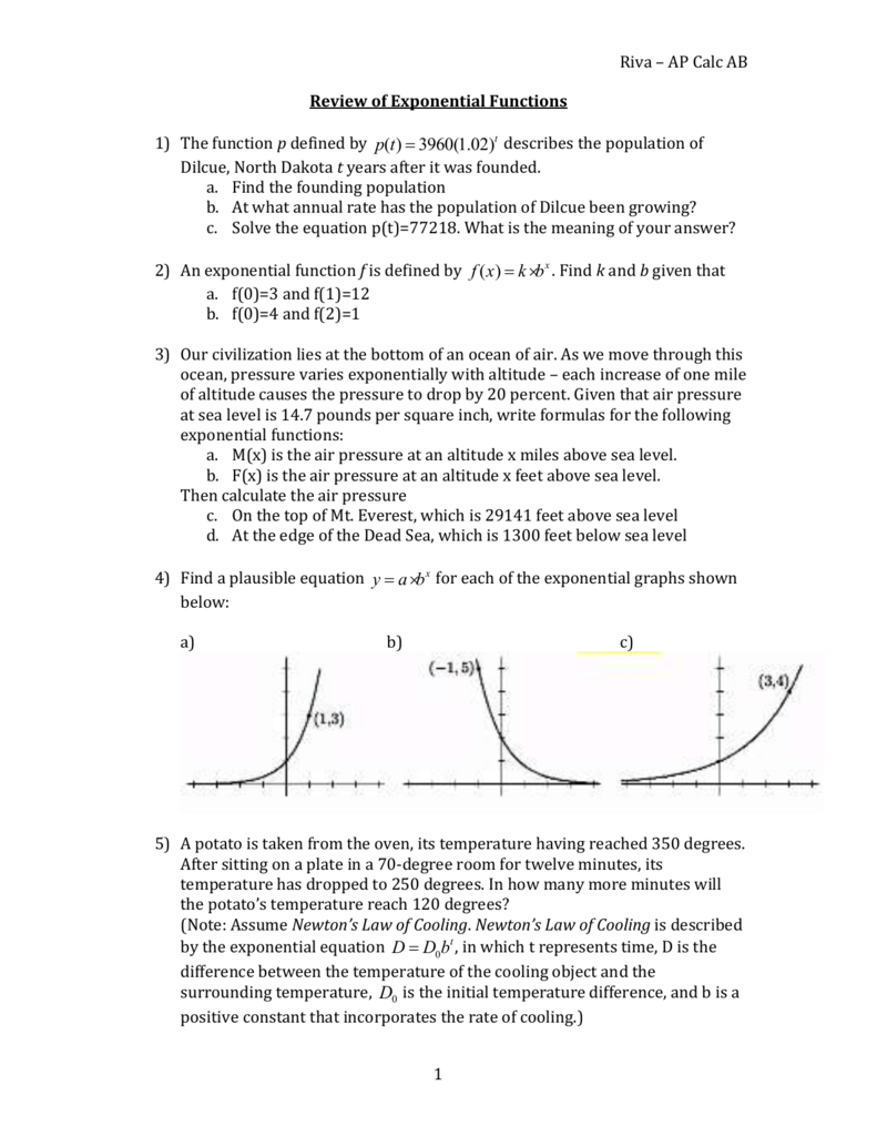 Riva Ap Calc Ab Review Of Exponential Functions The Function P