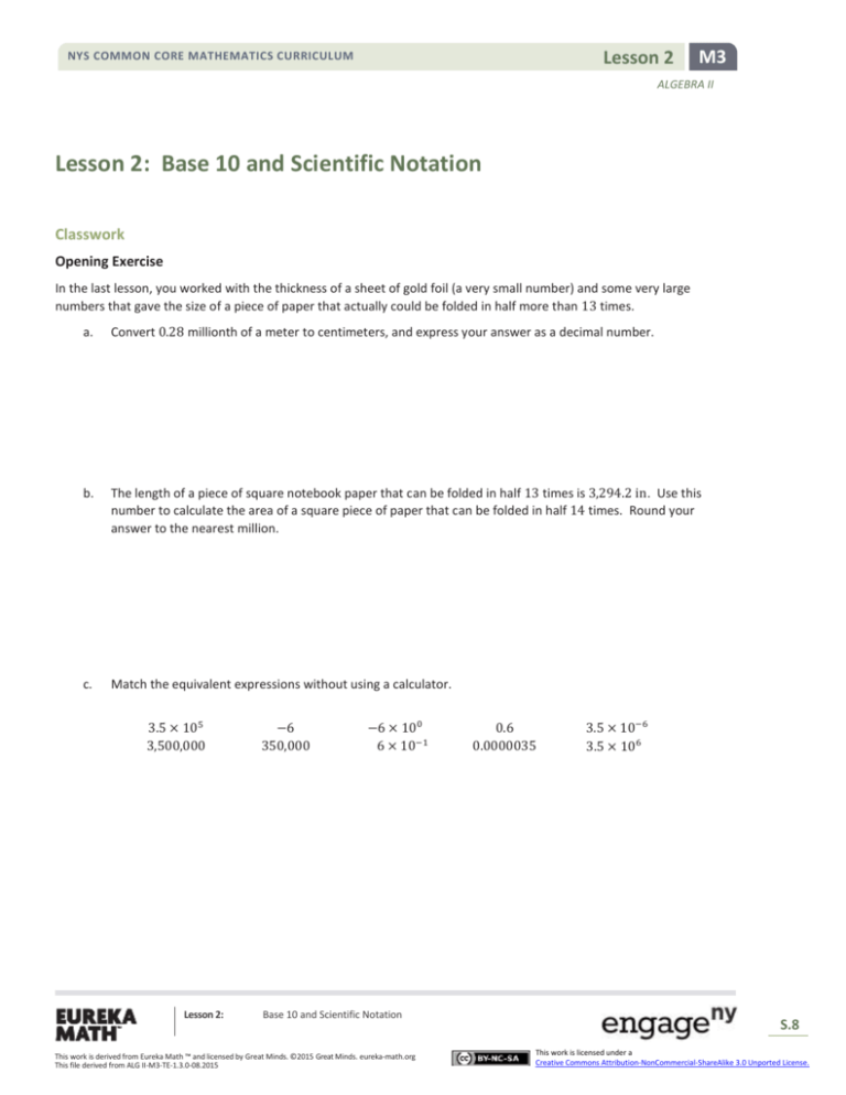 Algebra II Module 3 Topic A Lesson 2 Student Version
