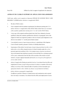 Form 91B - Affidavit by clerk in support of application for admission