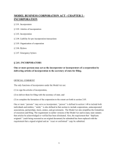 model business corporation act - chapter 2