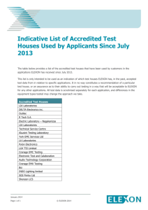 Indicative List of Accredited Test Houses Used by