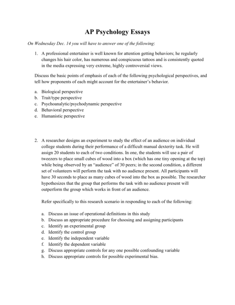 AP Psychology Essays