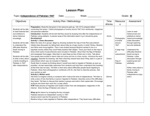 Social Studies Lesson Plan - Class III - Independence of Pakistan