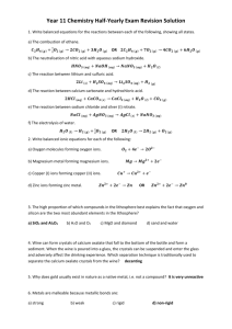 Year 11 Chemistry Half-Yearly Exam Revision Solution